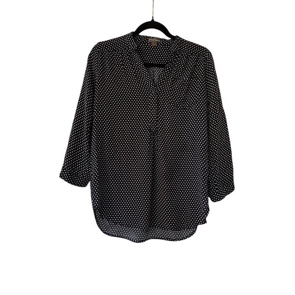 Market & Spruce Navy Polka Dot Button Front Blouse Size M - Picture 3 of 10